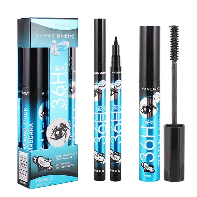 New 36H Black Waterproof Liquid Mascara Make Up Set Long-lasting Waterproof Eye Liner Makeup Tools for eyeshadow Cosmetic Set