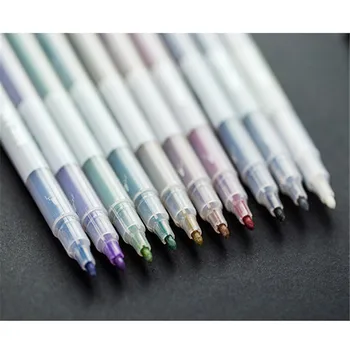 

10 pcs/Lot Metallic Pen Detailed Marking Color Metal Marker for Album Black Paper Drawing School Art Supplies Point Stone 701