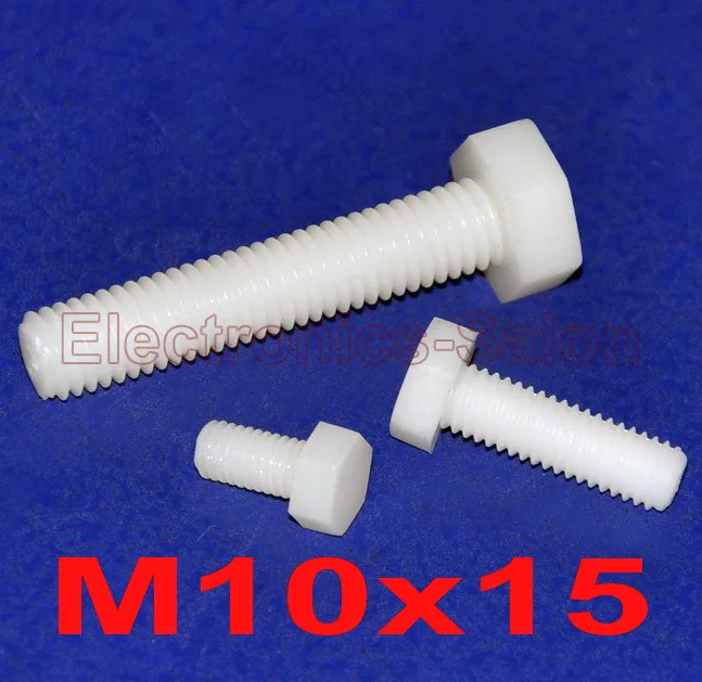 

( 10 pcs/lot ) Metric M10 x 15mm Nylon Hex Bolt, Hexagonal Screw.