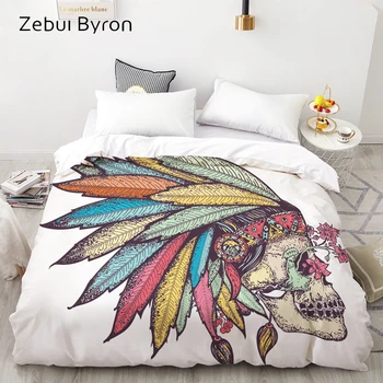 

3D HD Print Custom Duvet Cover,Comforter/Quilt/Blanket case Queen/King,Bedding 135/220/240/200x200,indian feather skull