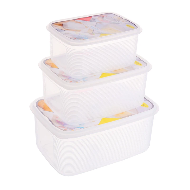 Большая емкость, холодильник, коробка для хранения продуктов, кухня с крышкой, замороженное ХРАНЕНИЕ ОВОЩЕЙ, герметичный ящик для хранения WF7011049 - Цвет: 3PCS