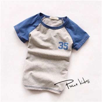 Новинка лето 35# комплект из 1 предмета в минималистичном стиле качественные детские рубашки из хлопка для мальчиков футболка для девочек 2-7 лет - Цвет: Blue