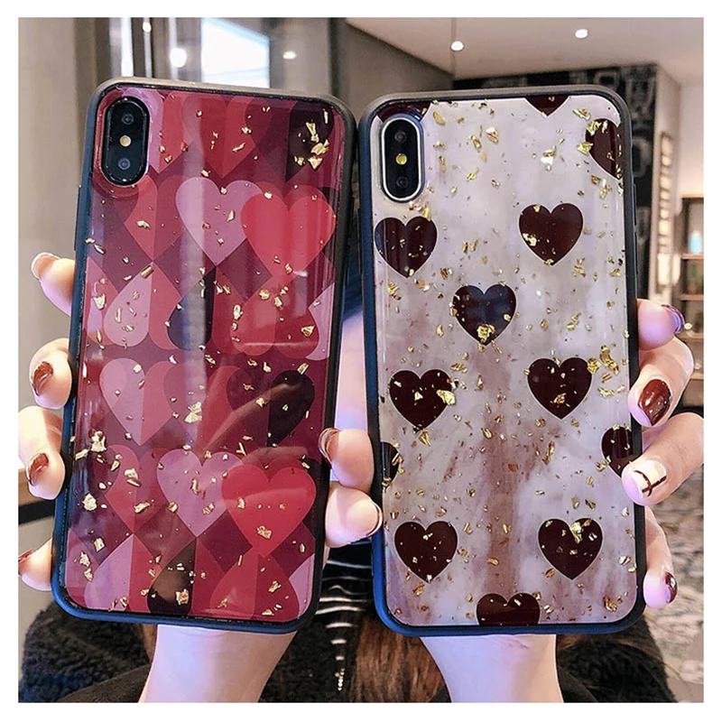 Любовь золотой фольги блесток чехол для iPhone X XS MAX 10 XR 7 8 6s 6 Plus модный сексуальный