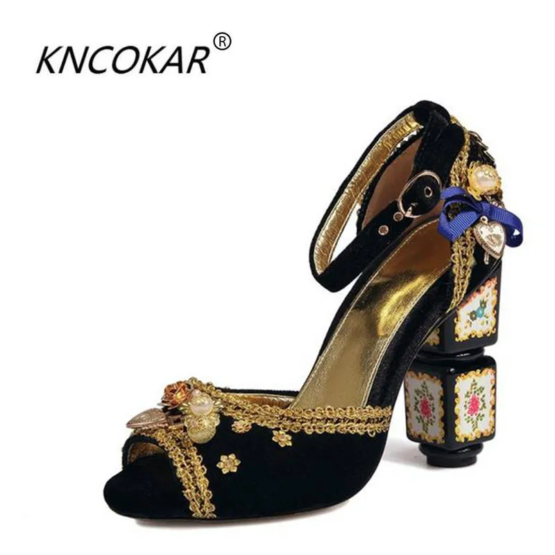 

Bohemia national wind elegant thick with sandals women summer 2017 leather fish mouth high-heeled shoes for women's shoes