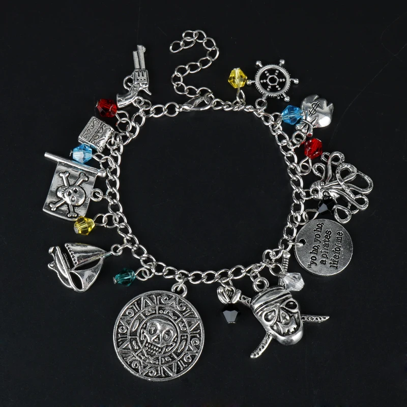 

dongsheng Pirates Of The Caribbean Charm Bracelet Jack Sparrow Aztec Coin Medallion Bangle Bracelet Women Girl Halloween Gift-25