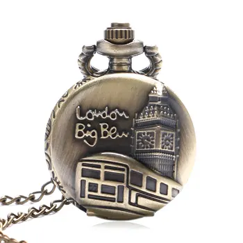 

Bronze London Big Ben Pattern Pocket Watch Men Women UK Relogio Quartz Movement Steampunk