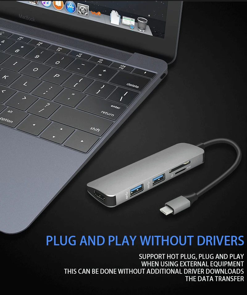 USB C концентратор USB-C до 3,0 концентратор HDMI Thunderbolt TF/SD кардридер адаптер для huawei P20 mate 10 type C USB концентратор с кардридером