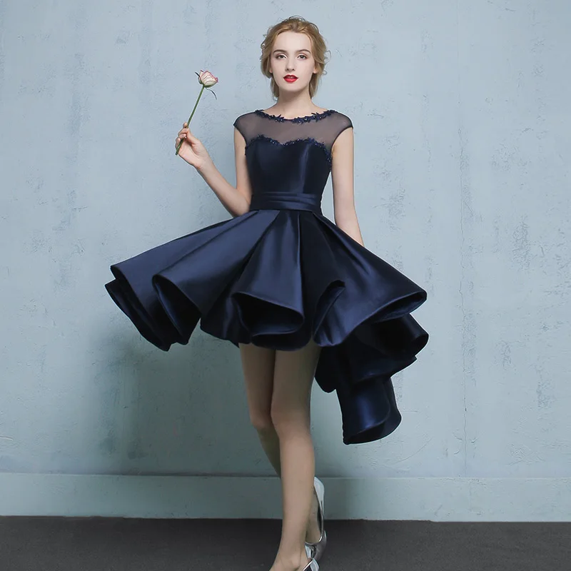 Suosikki Short Front Cocktail Dress Real Photo Sleeveless Formal Prom Robe Scoop Neck Lace Evening Prom Dresses