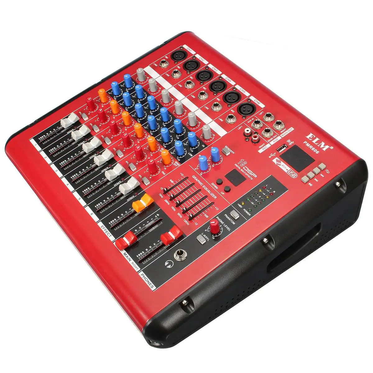 

ELM Professional 6 Channel Microphone Sound Mixer Console Bluetooth Karaoke Audio Mixing Amplifier With USB 48V Phantom Power