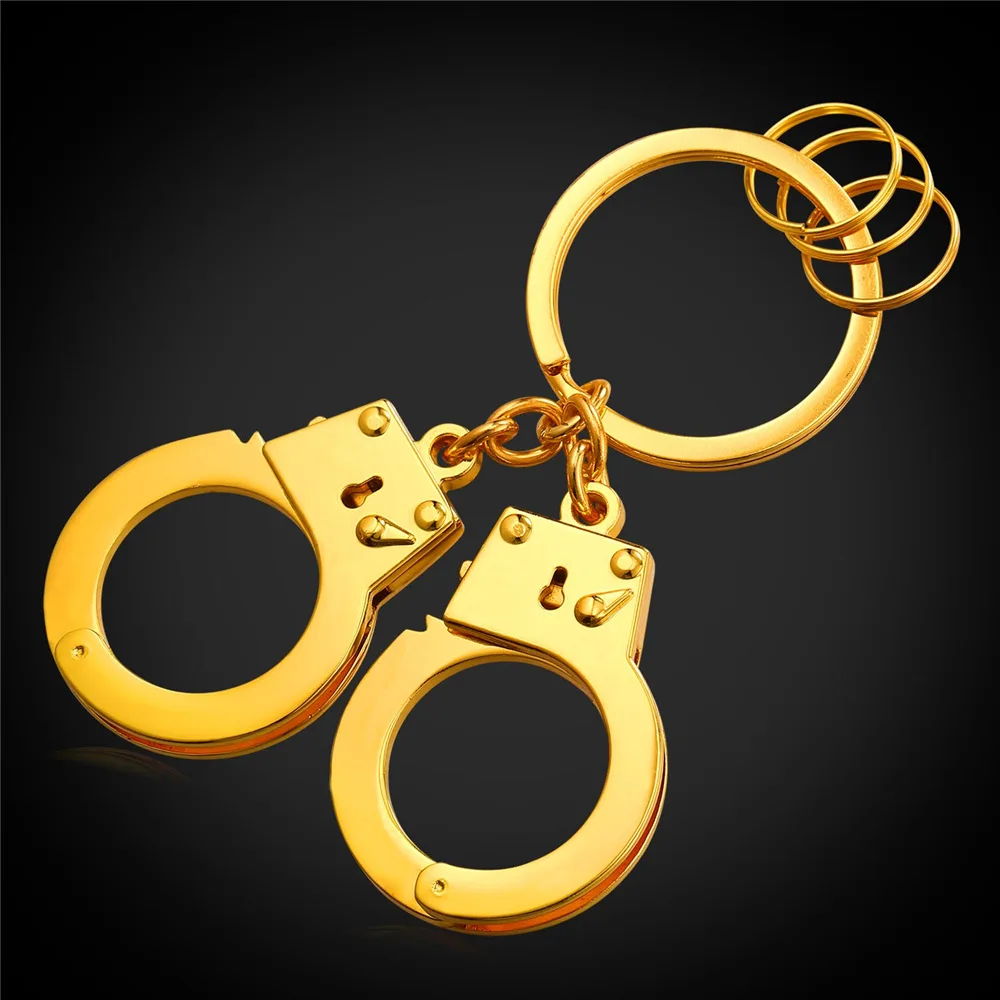 

Handcuffs Keychains For Men Key Rings With Rings Circle Gold/Silver Color Jewelry Handcuffs model key buckle For men K7Y