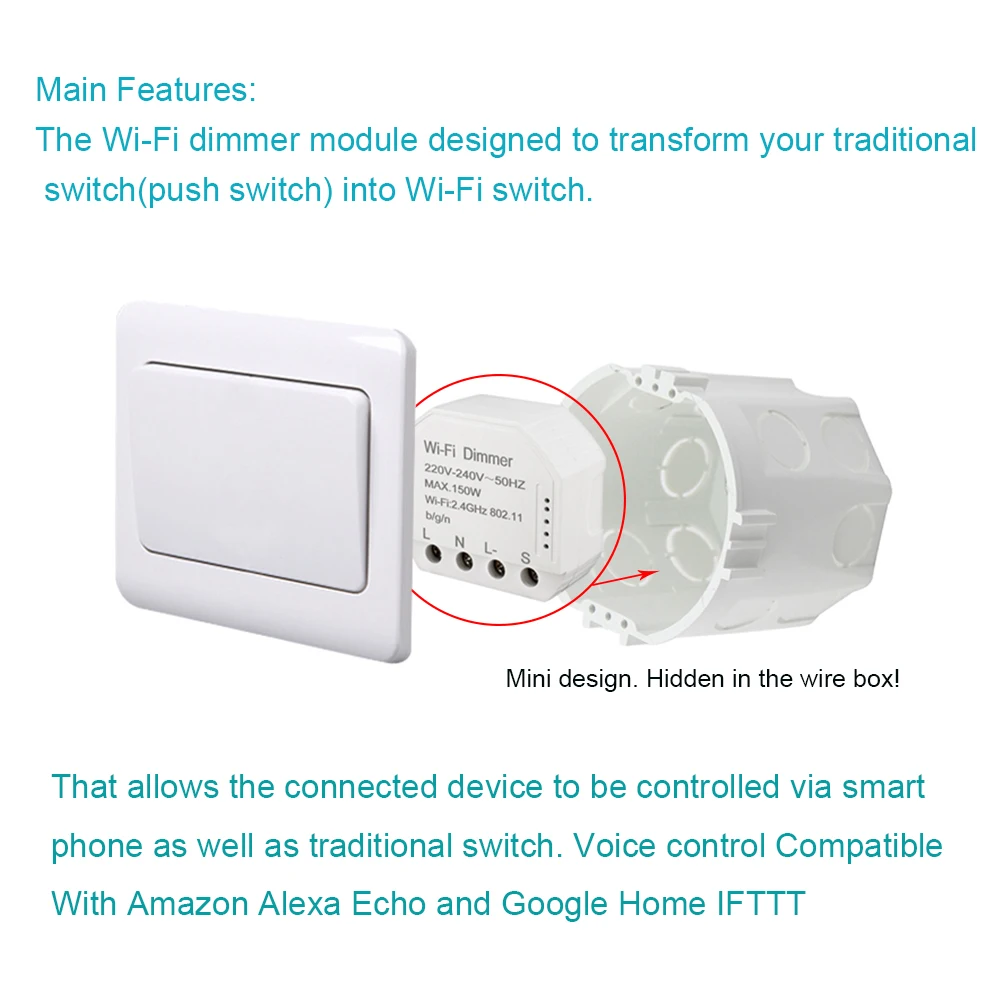 Interruptor de Controle de Voz Vida Inteligente App Controle Alexa Compatível Wifi Interruptor Dimmer Módulo Transformar Ifttt Tradicional Temporizador Suporte - Image 5