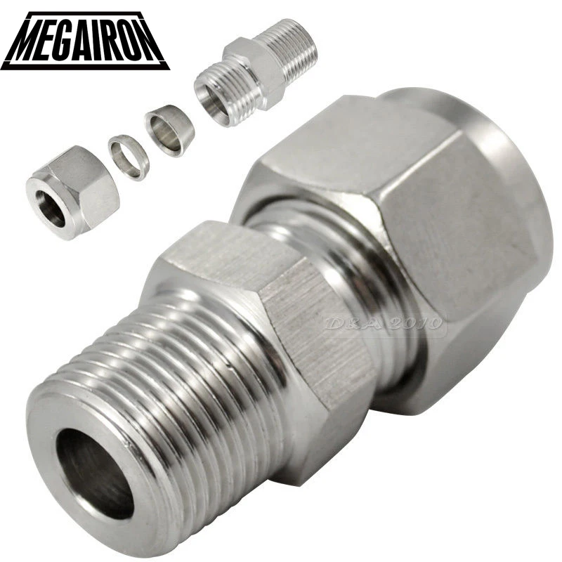 

MEGAIRON 1/2" DN15 8mm Double Ferrule Tube Pipe Fittings Threaded Male Connector Stainless Steel SS 304 New