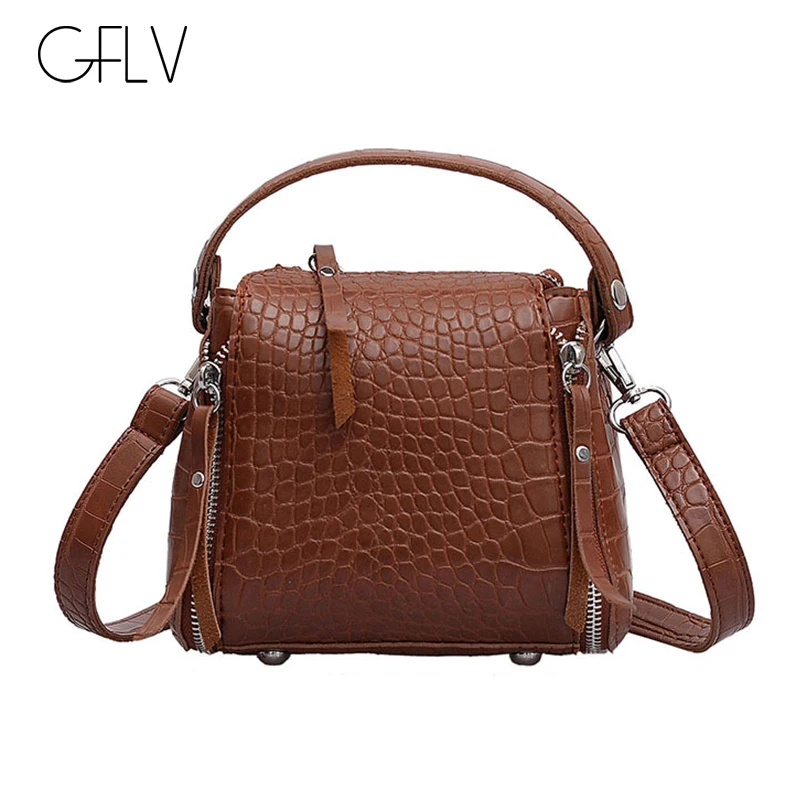GFLV брендовые минималистичные модные сумки из кожи аллигатора маленькие женские винтажные сумки на плечо с двойной молнией сумки через