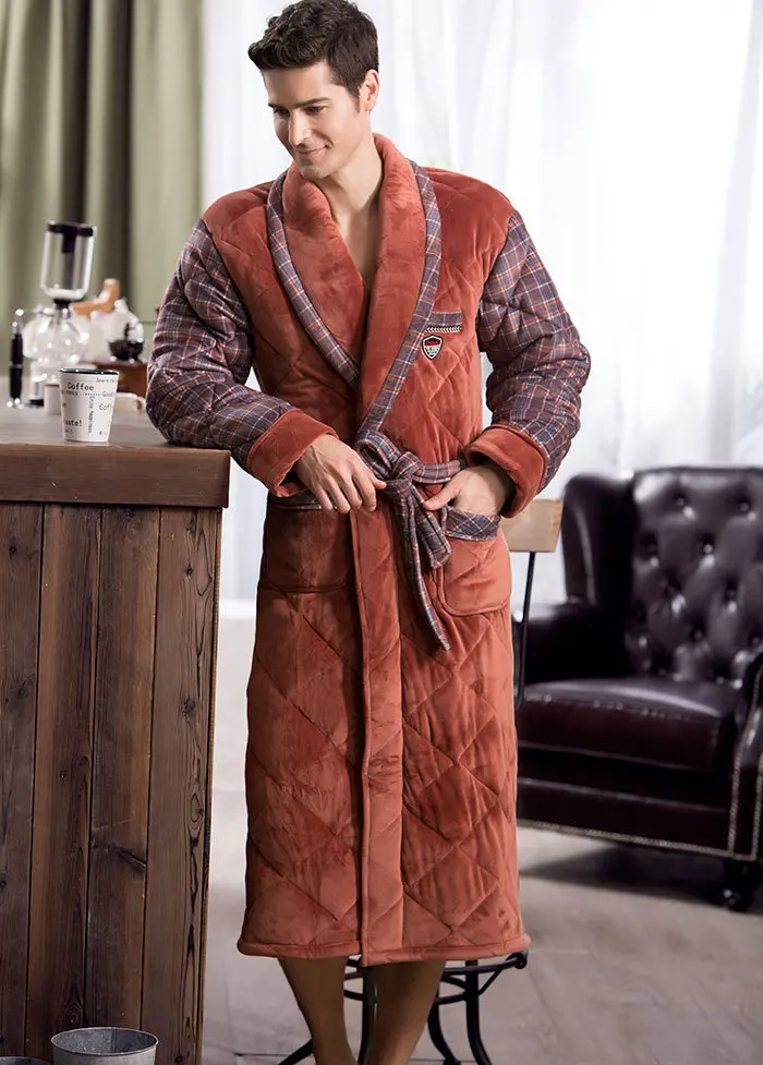 Winter Men Flannel Pajamas Bathtubs Robe 2018 New British Leisure Men Thick Warm Bathing Robes Male Home Wear JW337 (8)