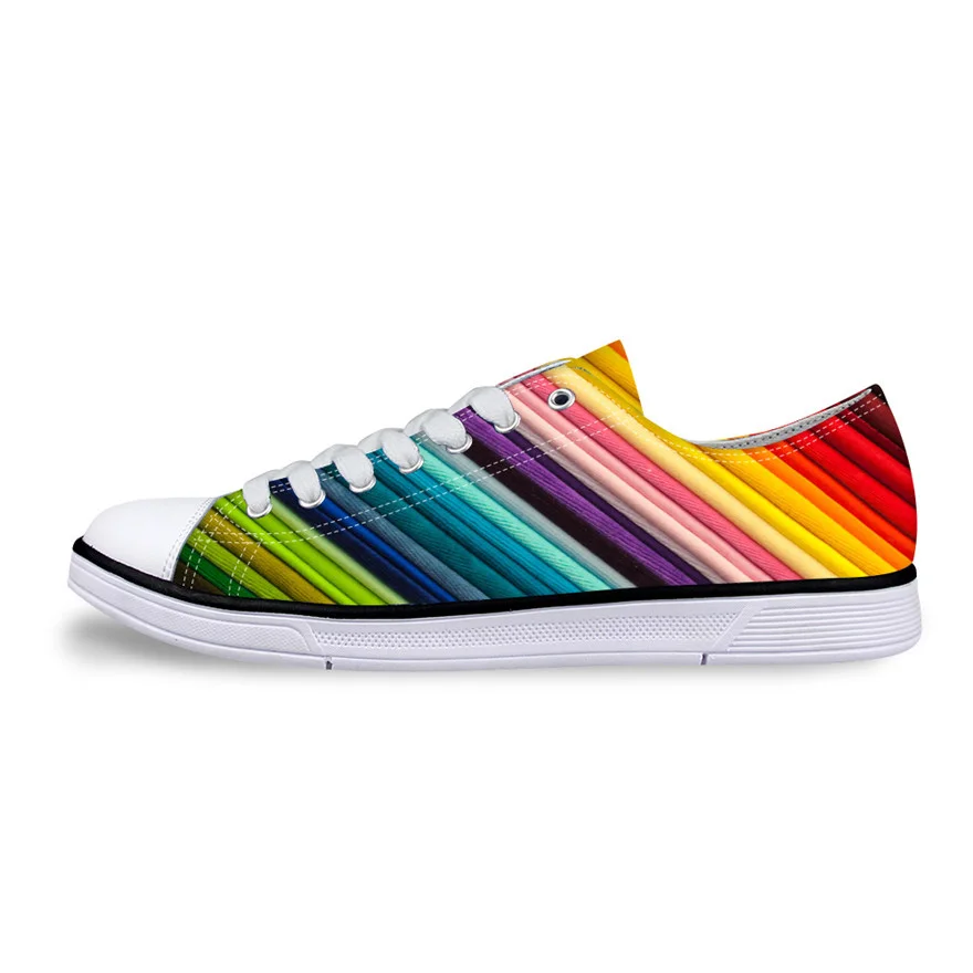 

NOISYDESIGNS Fashion Colorful Striped Casual Vulcanize Shoe For Women Classic Low Style Canvas Shoes Women Lace-up Zapatos mujer