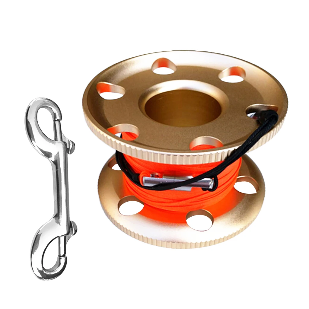 Durable Scuba Diving Aluminum Alloy Finger Reel Spool 20m Line Bolt Snap Clip for Fishing Boating Accessories