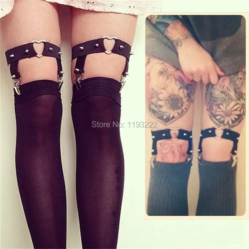 Sexy Punk Goth Leg Garter, Faux Leather Spike Stud Clip Metal Garter