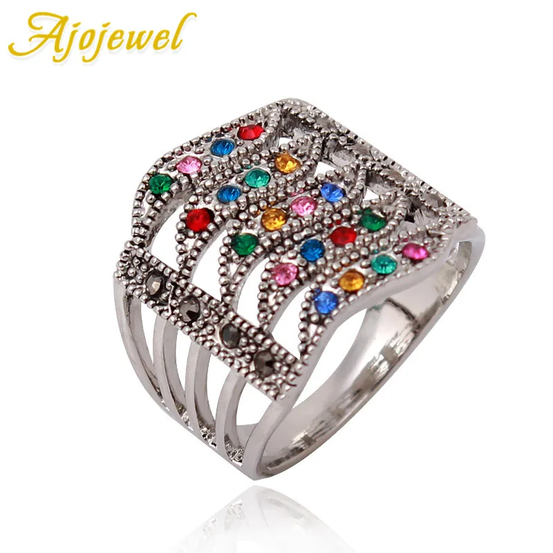 

Ajojewel Brand New hot Luxury Multicolor Geometric Rhinestone Rings For Women Female CZ Weddings Rings Jewelry Gift