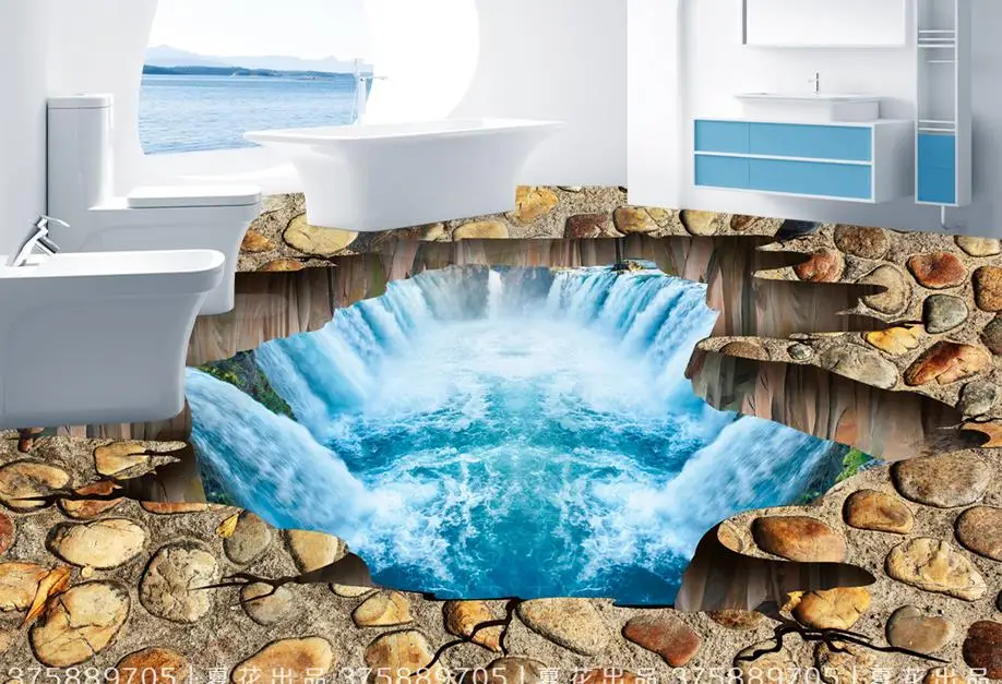 Водостойкие 3d обои из ПВХ на заказ Самоклеящиеся для пола с рыбой Коулун плитка