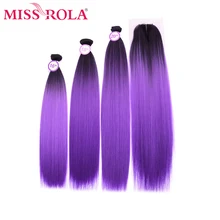 Miss Rola Yaki прямые волосы пряди с закрытием Kanekalon синтетические волосы для наращивания с закрытием 16-20 дюймов Омбре цвет волос