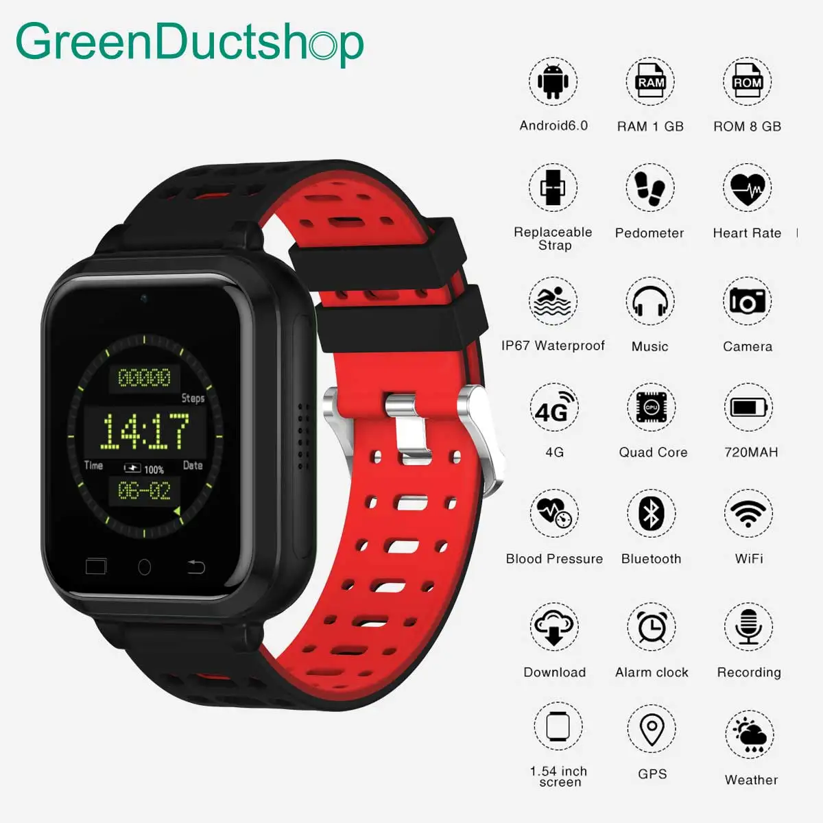 Q1 Pro 4G Smart Watch M1 MTK6737 Quad Core 1GB/8GB Android 6.0 Wristwatch 1.54&quot Camera Heart Rate Blood Pressure Sim SmartWatch |