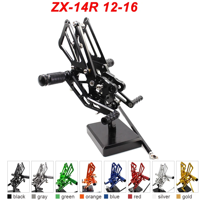 

For 12-16 Kawasaki Ninja ZX14R ZZR1400 ZX 14R CNC Aluminum Adjustable Rear Set Foot Pegs Pedal Footrest Rearset 2012 2013-2016