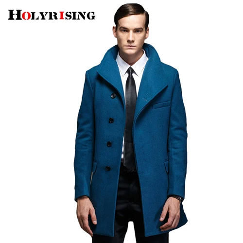 Holyrising, мужские шерстяные пальто, повседневные длинные пальто и куртки, пальто со стоячим воротником, классическое пальто, мужская ткань, 4 цвета, M-4XL, 18636-5 - Цвет: Lake Blue