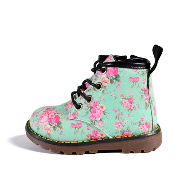 Осенние резиновые сапоги детская обувь кожаные детские сапоги 6 цветов цветок удобная детская обувь для девочек сапоги размер 21-30 - Цвет: green