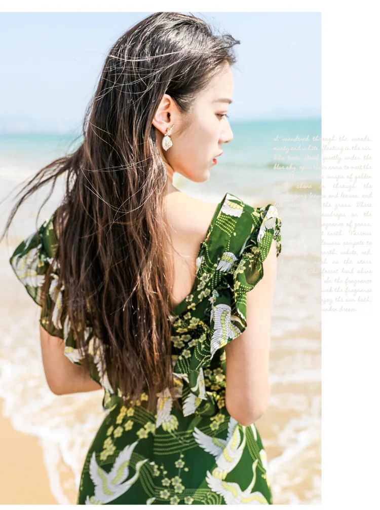 TANG 2019 New Arrival Summer Chiffon Tight Dress Deep V-Neck Floral Print Mini Dress Slim High Waist Beach Dress (10)