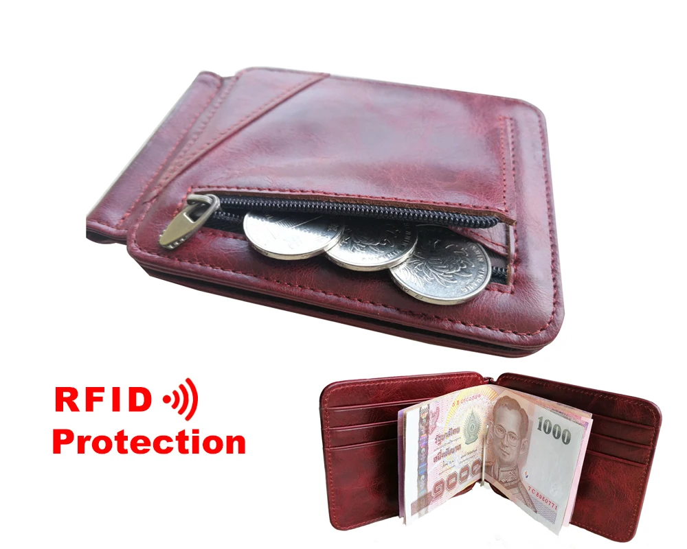 

New Leather Money Clip With RFID Blocking Metal Wallet Men Thin Billfold Folded Clamp for Money Credit Card Case Cash Clips R24