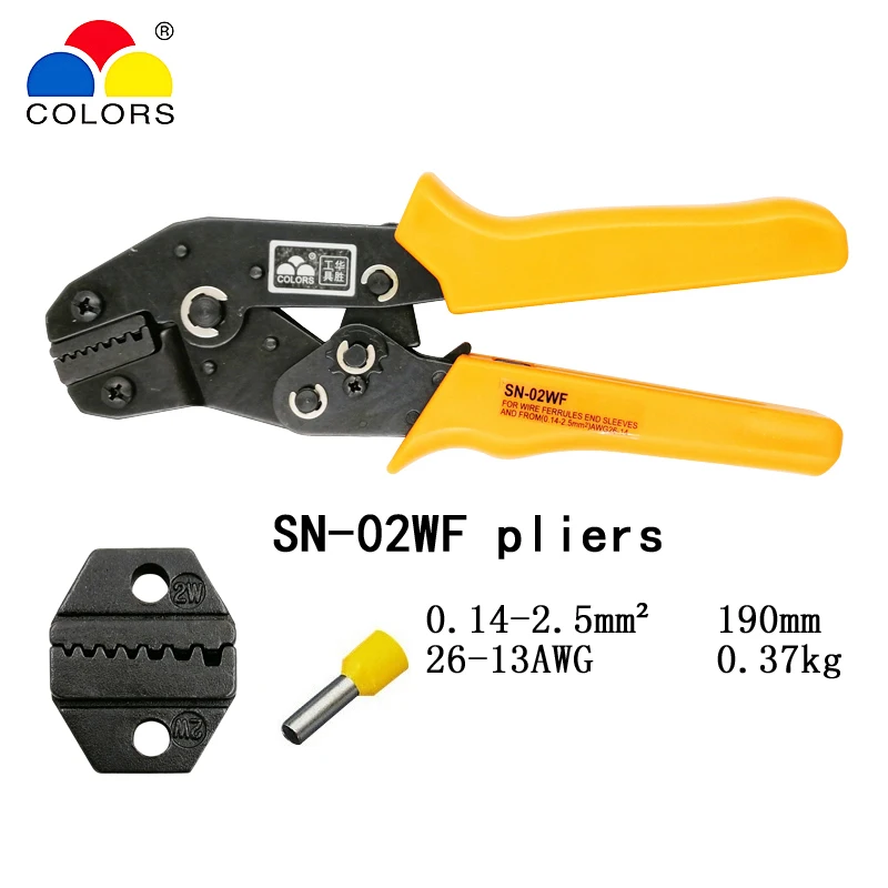 

COLORS SN-02WF crimping pliers 0.14-2.5mm2 26-13AWG for tube insulated and non-insulated ferrules terminal hand tools