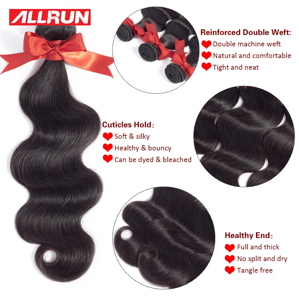 Allrun Body Wave Bundles With Closure Brazilian Hair Weave Bundles Human Hair Bundles With Lace Closure Non Remy Hair Extension
