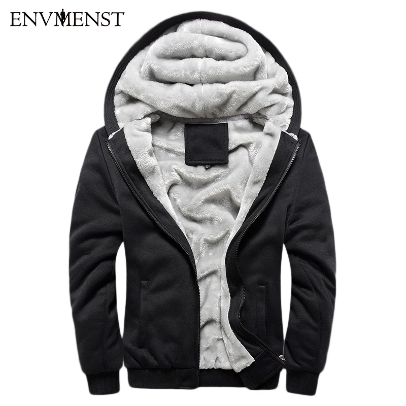 Solid Color 2017 New Winter Plus Velvet Men Hoodies Sweatshirts Hooded Jacket Thicken Warm Casual Mens