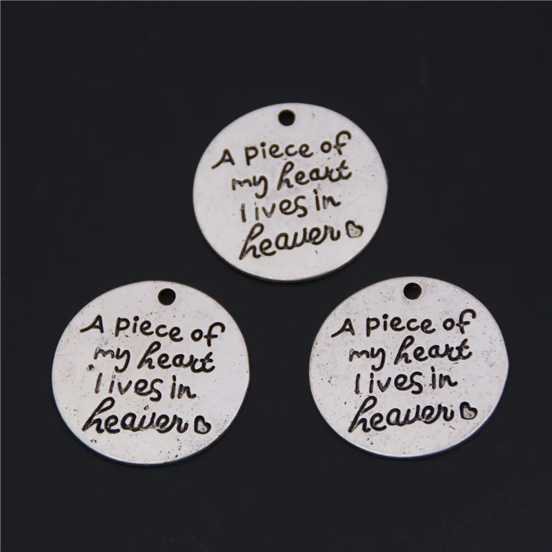 

10pcs Antique Silver Tone A Piece Of My Heart Lives In Heaven Pendants Words Message Charms Jewelry DIY Finding A75