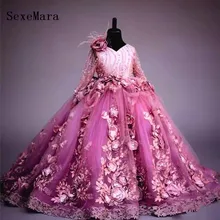 Новое поступление, Свадебные Платья с цветочным узором для девочек, детские вечерние бальные платья с длинными рукавами и v-образным вырезом, пышные платья для маленьких девочек, бальное платье