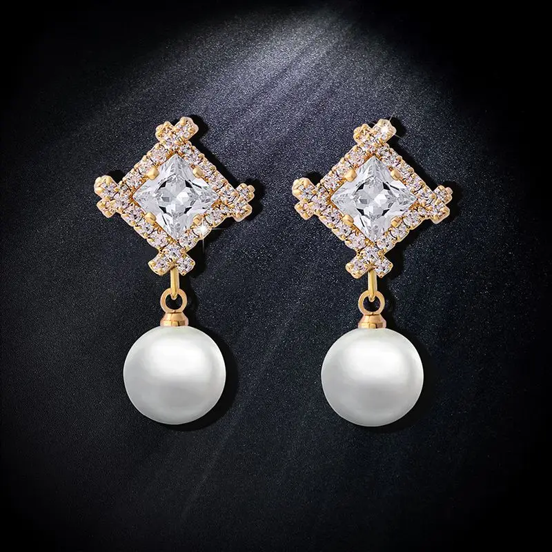 Top Pearl Clip Earrings without Piercing Cubic Zirconia Women Clip