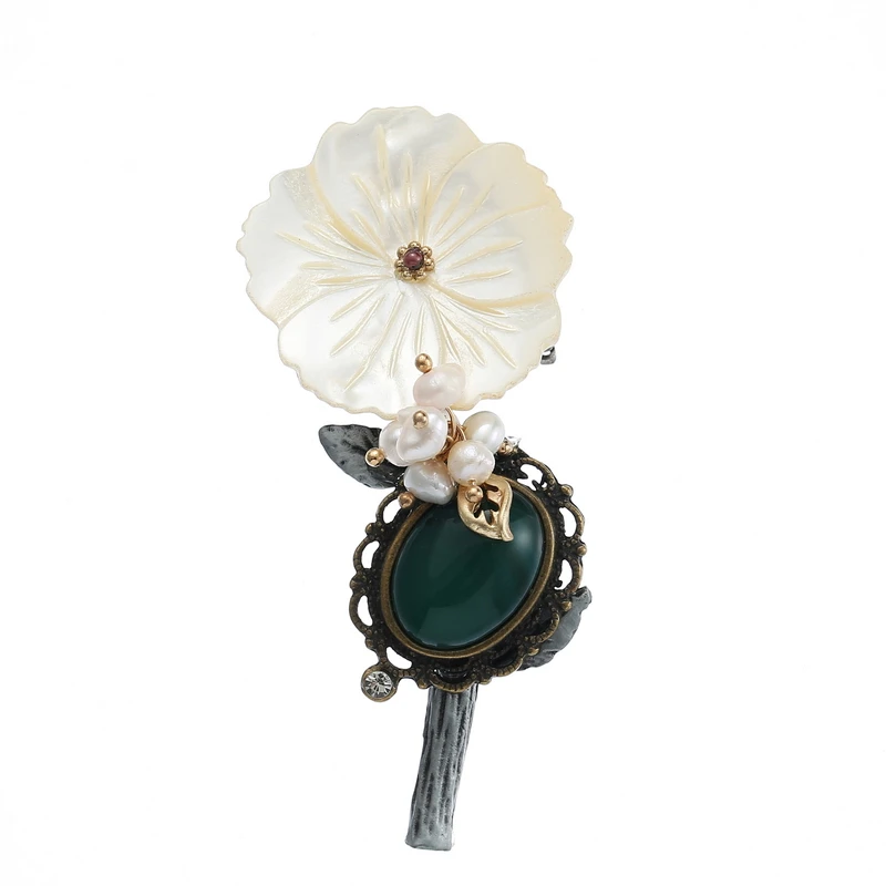 TDQUEEN Brooches for Women Natural Shell Flower Antique Silver Plated Freshwater Pearls Big Wedding Brooch Bouquet Pin Broches 3