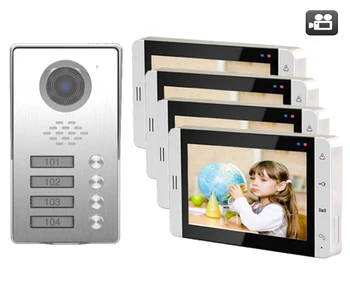

XinSiLu TFT LCD Color 7"Video Door Phone Doorbell SD Card Slot Intercom Home Security Video System HD Camera For 4-Apartments