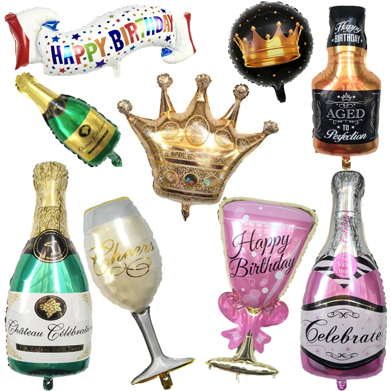 

Happy 30th Birthday Party Decoration Golden Crown Champagne Glasses Whiskey Bottle Foil Balloon High School Ball Party Balloons