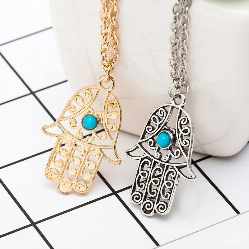Модное ожерелье Fatima Hamsa металлическая Золотая цепочка длинное с подвеской в виде