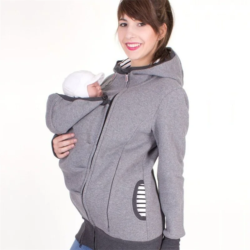 UOVO кенгуру-Мама, пальто для беременных, осенняя теплая одежда больших размеров, женские худи, Детская толстовка на молнии, M/L/XL/2XL - Цвет: Gray