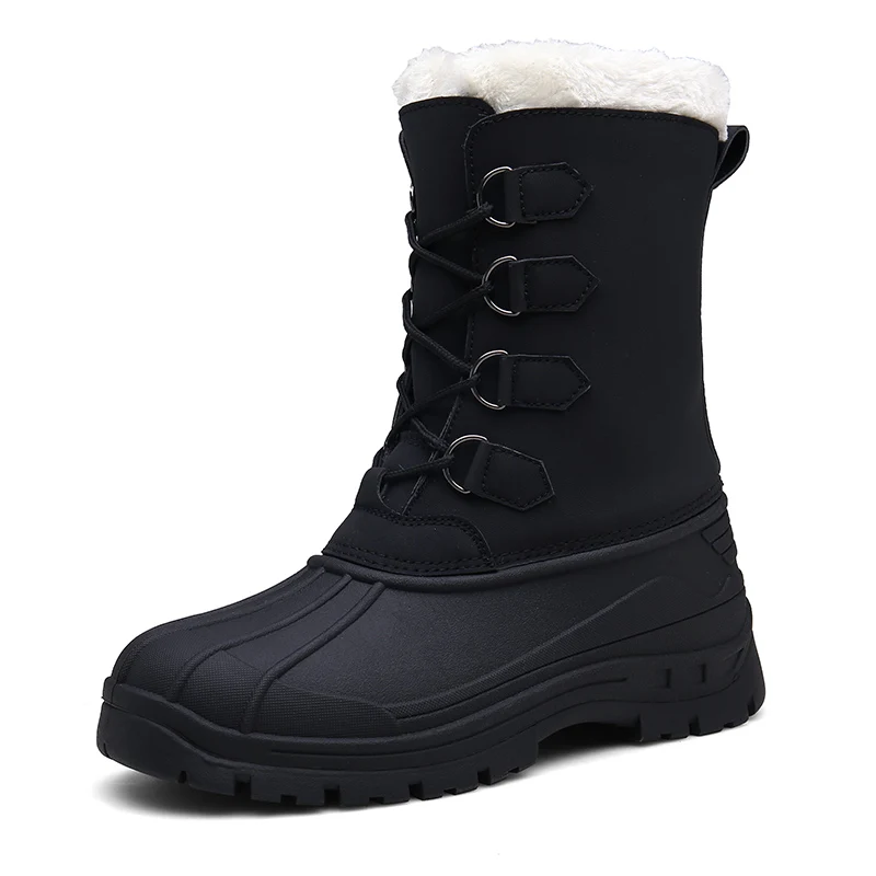 MARSON/мужские зимние ботинки; уличные водонепроницаемые Нескользящие теплые зимние ботинки на меху; мужская обувь на шнуровке; обувь на плоской подошве с нескользящим носком - Цвет: black