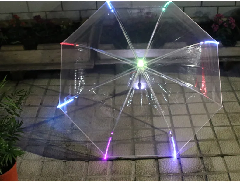 

LED luminous umbrella High quality changing luminous transparent umbrella with flashlight 7 colors