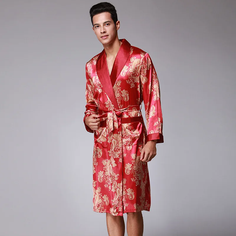 New Arrival Gray Chinese Men's Rayon Robe Nightwear Kimono Yukata Gown Summer Casual Sleepwear L XL XXL Z001