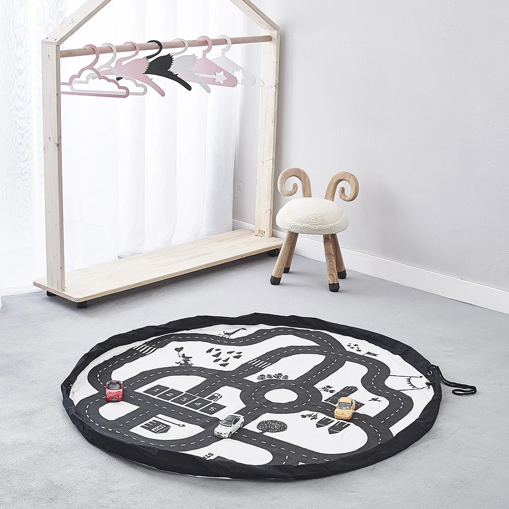 140cm New Multifunctional Children's Circular Track Road Outdoor Gunny Sack Storage Bag Carpet Baby Playing Game Toy Floor Mat