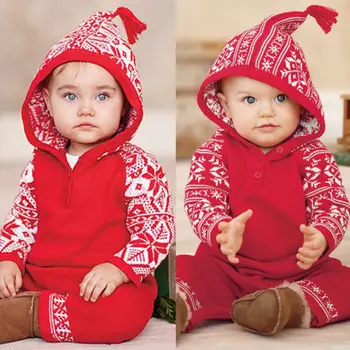 

2018 Newborn Baby Kids Girl Boy Christmas Elements Long Sleeve Hooded Romper Jumpsuit Casual Outfits Cotton Clothes