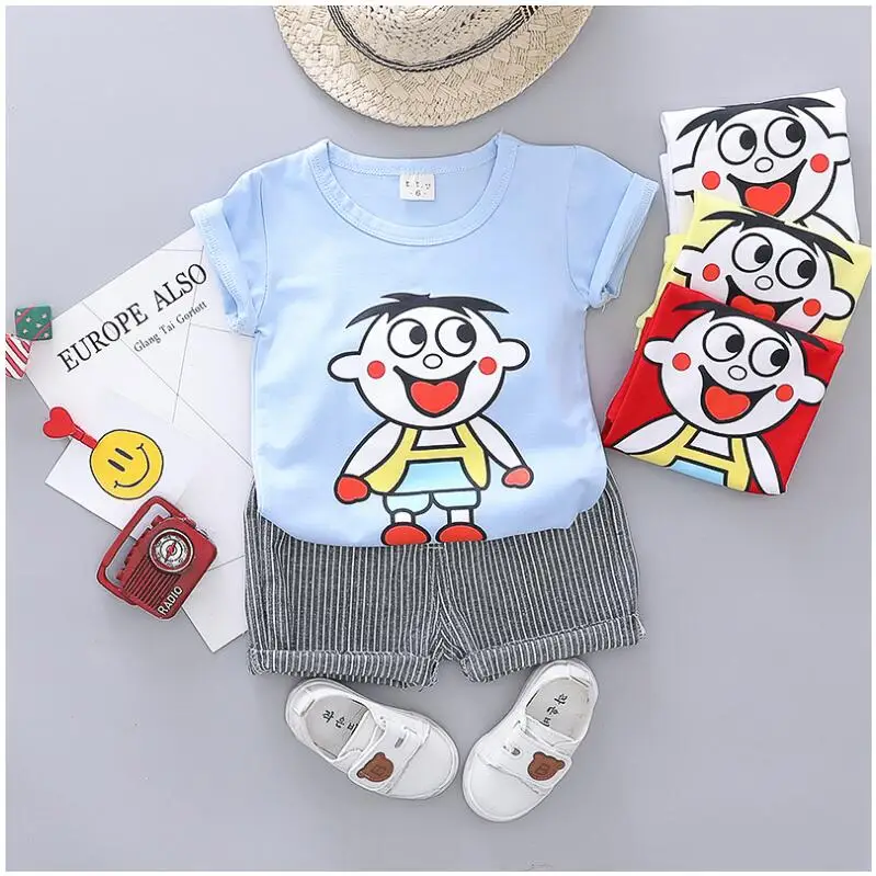 

ZWXLHH 2019 Summer Baby Boys Clothing Sets Kids Children Clothes Suits Cartoon T Shirt Striped Shorts Infant Toddler Casual Suit