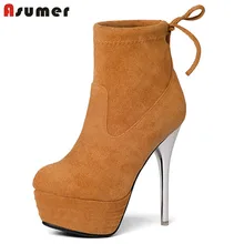 Asumer Spuer heels shoes platform womens boots autumn fashion sexy lady ankle boots for women flock solid party big size 34-43 Asumer Spuer heels shoes platform womens boots autumn fashion sexy lady ankle boots for women flock solid party big size 34-43