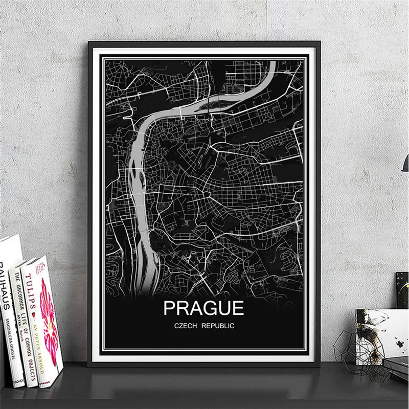 PRAGUE Горячая Распродажа Рига картина маслом карта мира абстрактный принт Картина Современный постер с городом плакат на холсте бумага Кафе Декор дома гостиная - Цвет: PRAGUE
