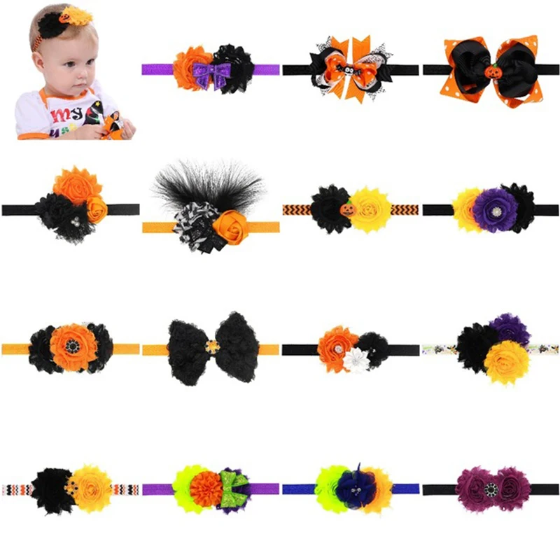 

Halloween new Baby hair bow flower Headband Silver ribbon Hair Band Handmade DIY hair accessories for children newborn toddler